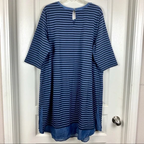J.Jill Striped Mixed Media Chambray Shirttail Shift Tunic Dress - Picture 6 of 6